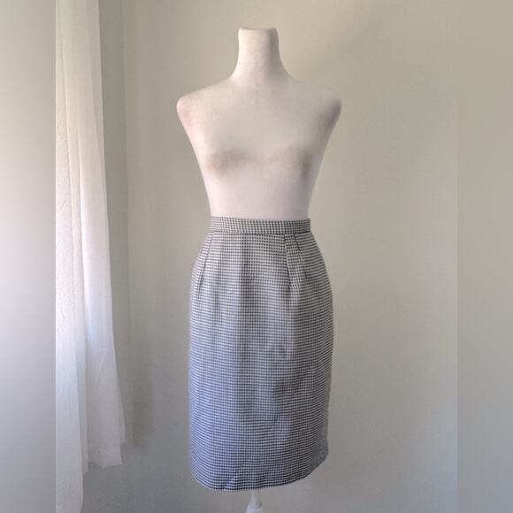 Vintage ‘90s Easy Pieces Black & White Checkered Diamond Print Knee Length Skirt - Picture 2 of 8